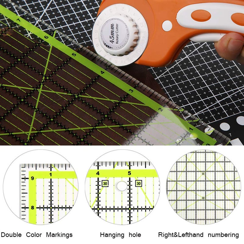 UOOU Quilting Ruler (9.5"X9.5"), Square Quilting Rulers Fabric Cutting Ruler Acrylic Quilters Rulers Clear Mark for Easy Precision Cutting and Crafts Quilting and Sewing - Image 5